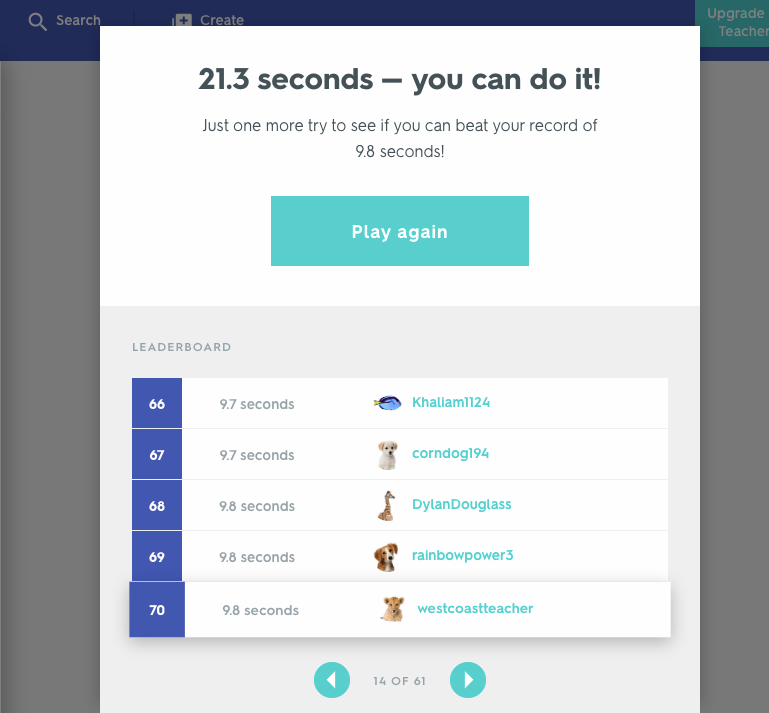 Quizlets leaderboard